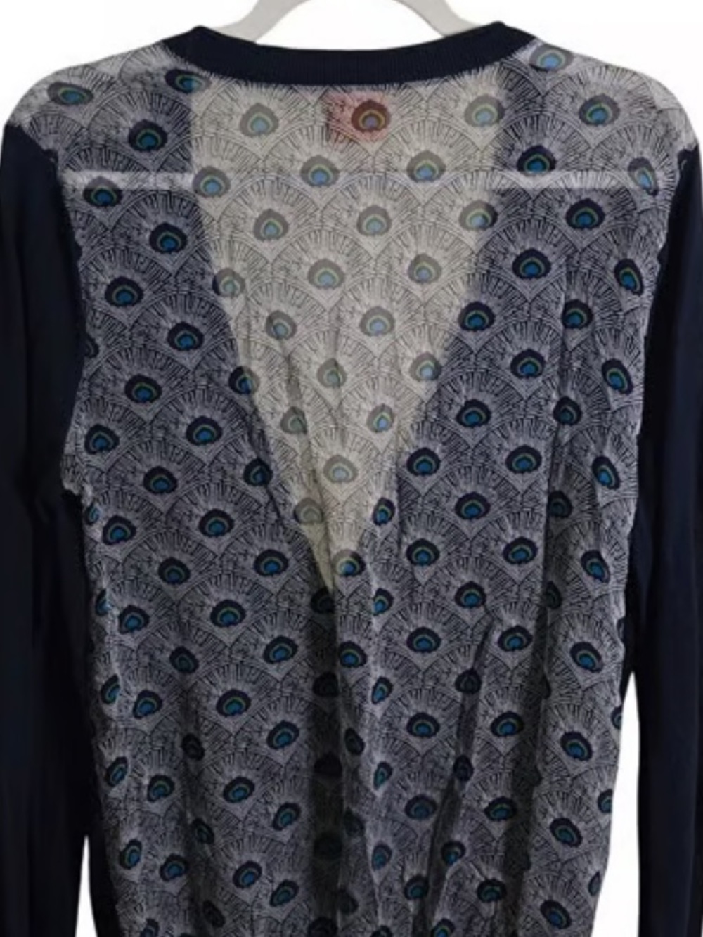 Tory Burch Navy Peacock Silk-Back Button up Cardigan